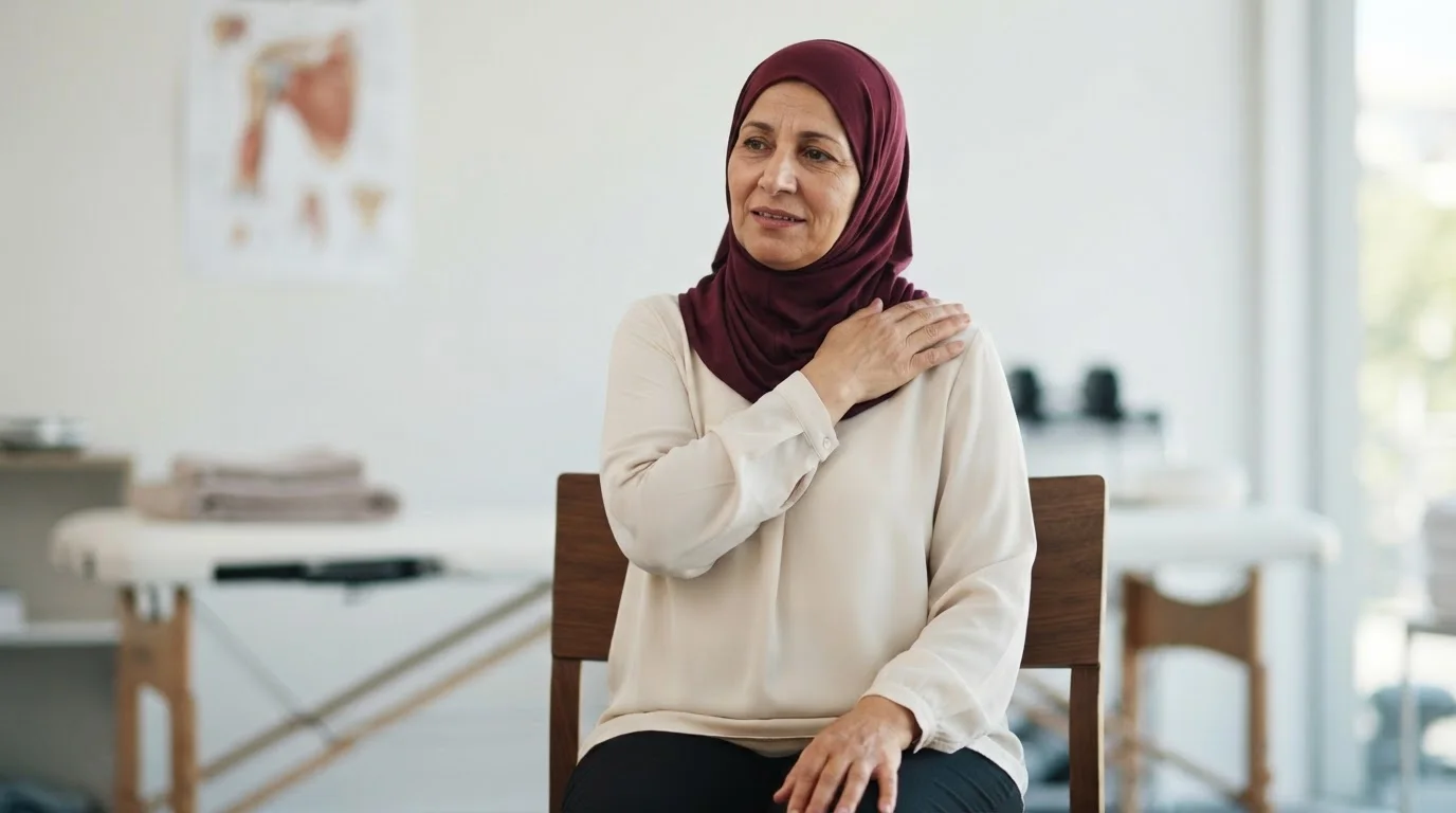 تجميد الكتف: مراحل التيبس، علاج الألم، واستعادة الحركة — An explanation of the stages of frozen shoulder and how to manage pain to gradually restore range of motion.