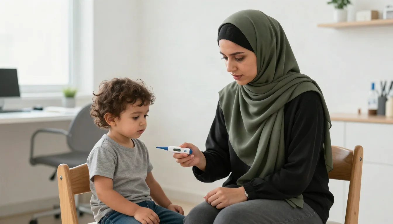 صحة الأطفال الدارجين: المشاكل الشائعة، الوقاية، ومتى تزور الطبيب — A parent's guide to common toddler health issues, including how to manage fever and cough.