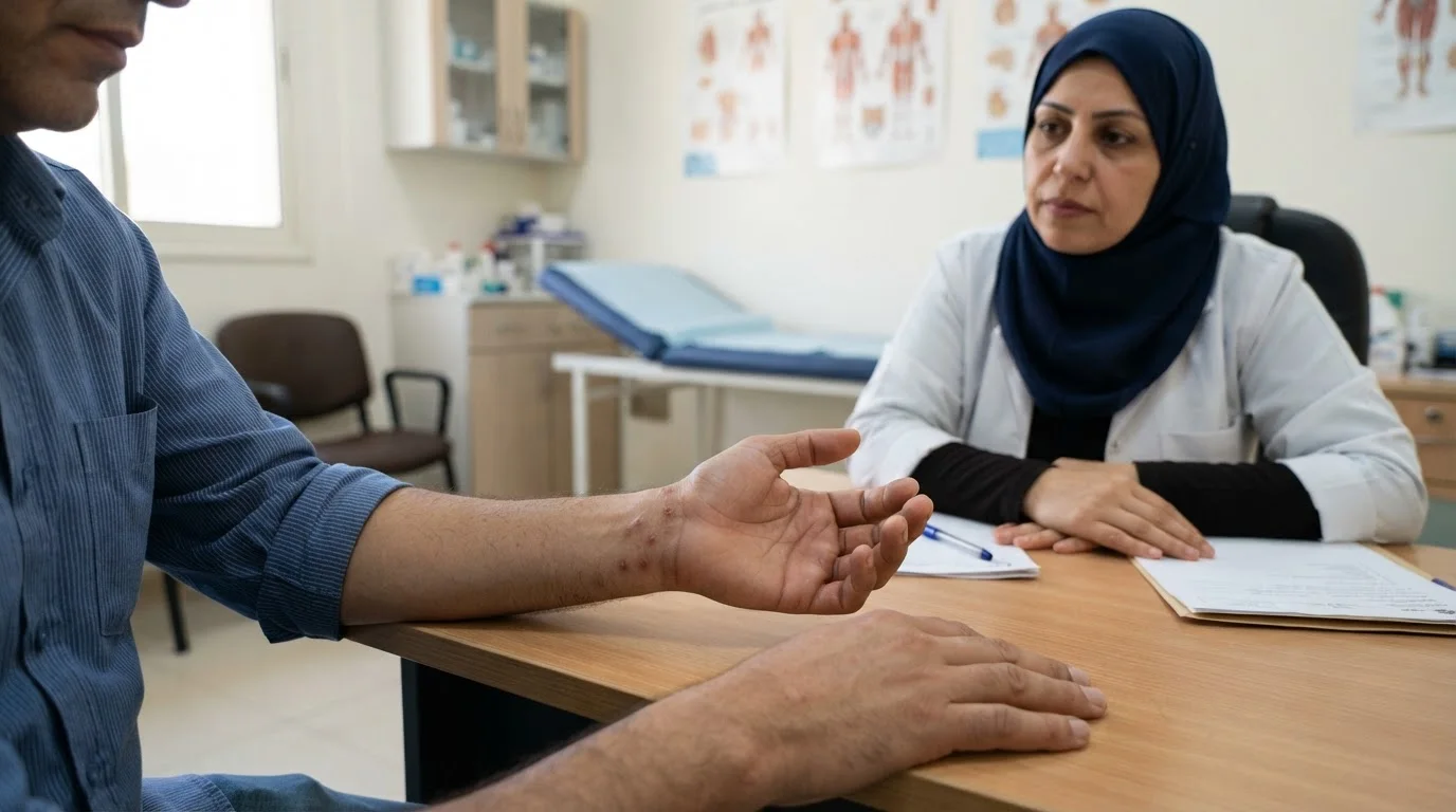 الجرب: كيف ينتقل وكيف تعالج الأسرة وتمنع عودة العدوى؟ — The article covers how scabies spreads and the necessity of treating the entire household to prevent reinfection.
