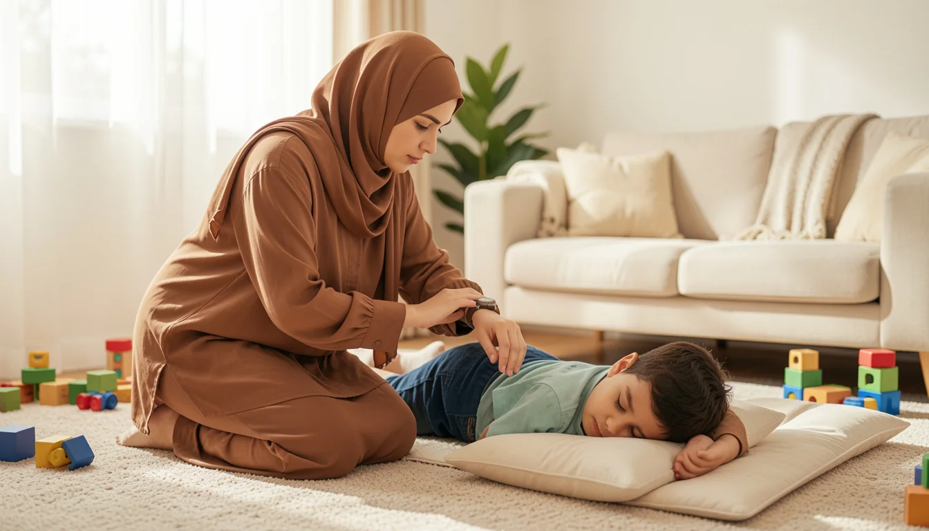 التشنج الحراري عند الأطفال: ما الذي تفعله الأسرة أثناء النوبة؟ — Guidelines for families on how to react properly during a child's febrile seizure.