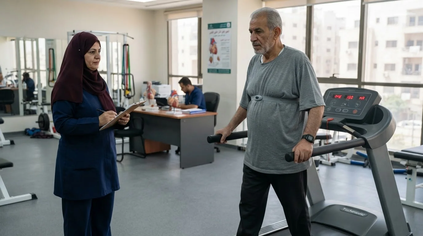 التأهيل القلبي بعد الجلطة أو العملية: لماذا يقلل العودة للمستشفى؟ — أهمية برامج التأهيل القلبي في تحسين القدرة البدنية وتقليل مخاطر النوبات القلبية المتكررة.