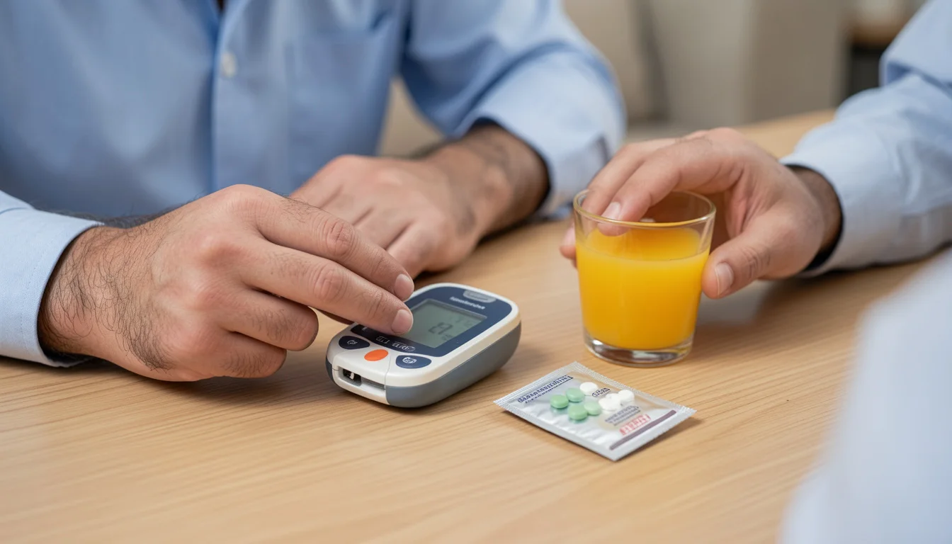 هبوط السكر: الأعراض والإسعاف وقاعدة القياس قبل العلاج — This article covers hypoglycemia symptoms in diabetic patients, emergency management, and how to review treatment plans to prevent recurrence.