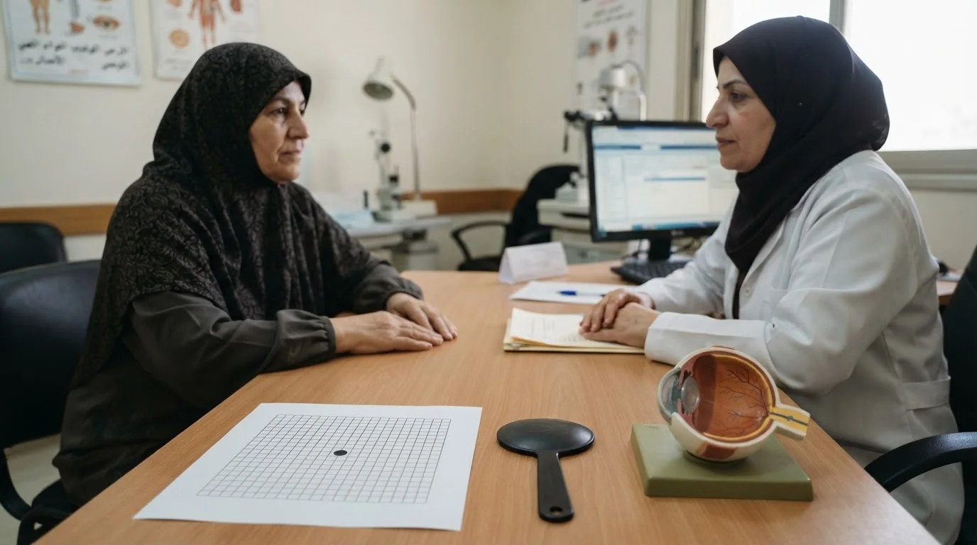 التنكس البقعي المرتبط بالعمر: فحص الشبكة والعلاج المبكر — شرح للتنكس البقعي المرتبط بالعمر، وأهمية الفحص الدوري لشبكة الرؤية والتدخل العلاجي المبكر.