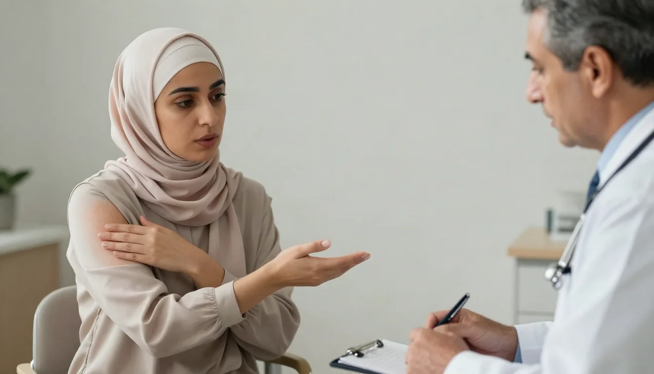 التهاب الغدد العرقية القيحي: كتل مؤلمة متكررة في الإبط والثنيات — شرح لطبيعة التهاب الغدد العرقية المزمن وعلاماته المميزة التي تستوجب التقييم.