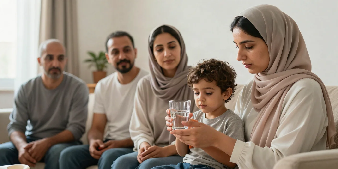الجفاف عند الأطفال: علامات نقص السوائل ومحلول الإماهة الصحيح — The article explains how to detect fluid loss in children and the importance of oral rehydration solutions during diarrhea and vomiting.